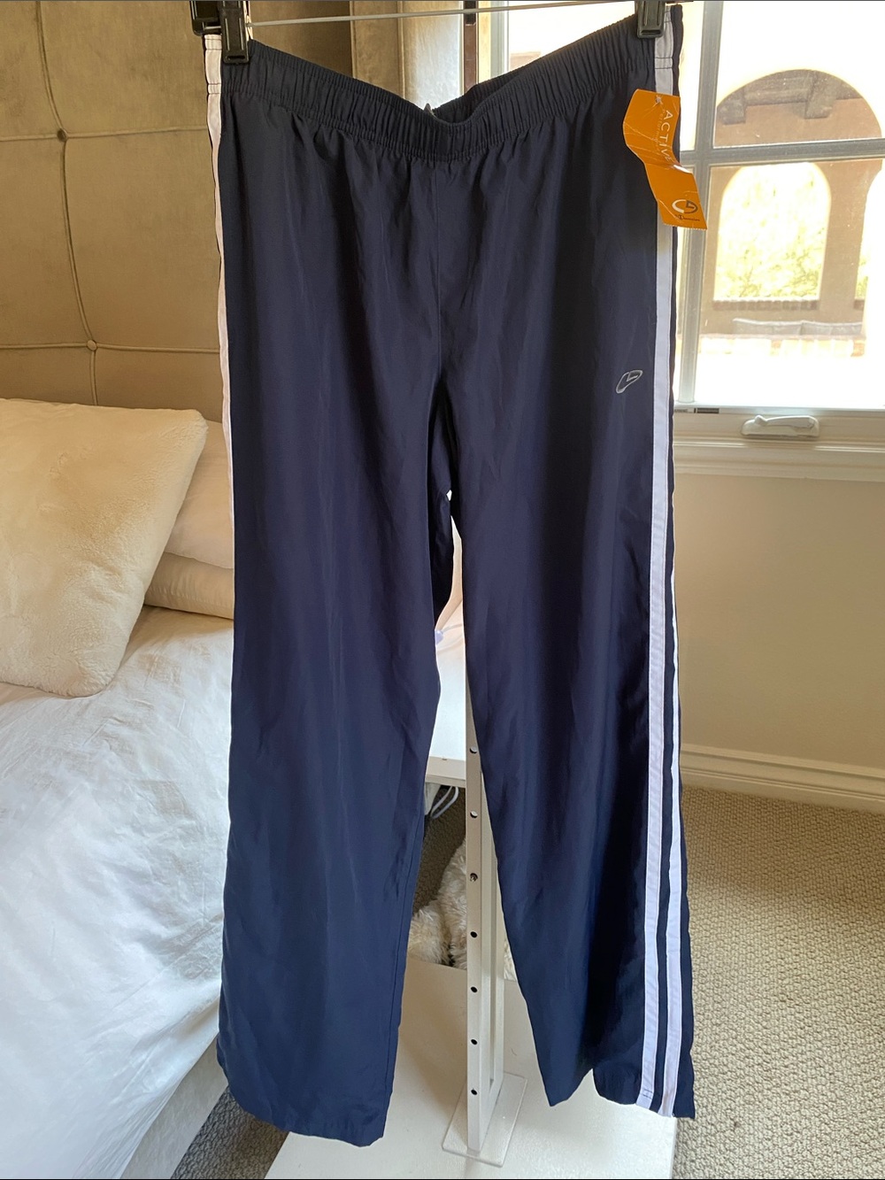 Navy Track Pants with White Side Stripes